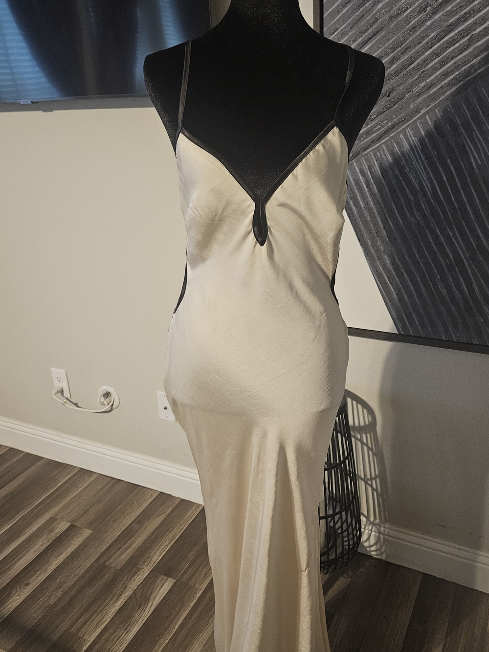 Fashion Nova Cream Satin Maxi Dress